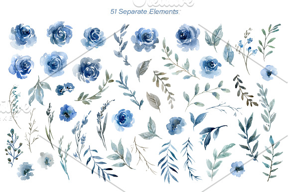 Blue Watercolor Roses Flowers PNG in Illustrations - product preview 1