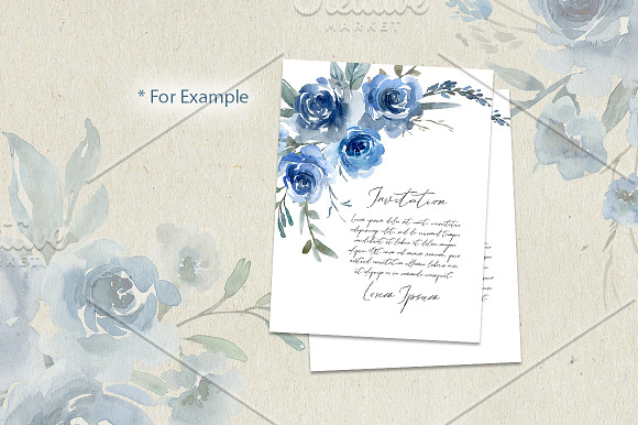 Blue Watercolor Roses Flowers PNG in Illustrations - product preview 4