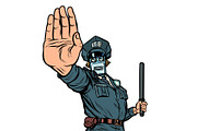 Stop hand gesture. Robot policeman