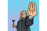 judge with a hammer stop gesture