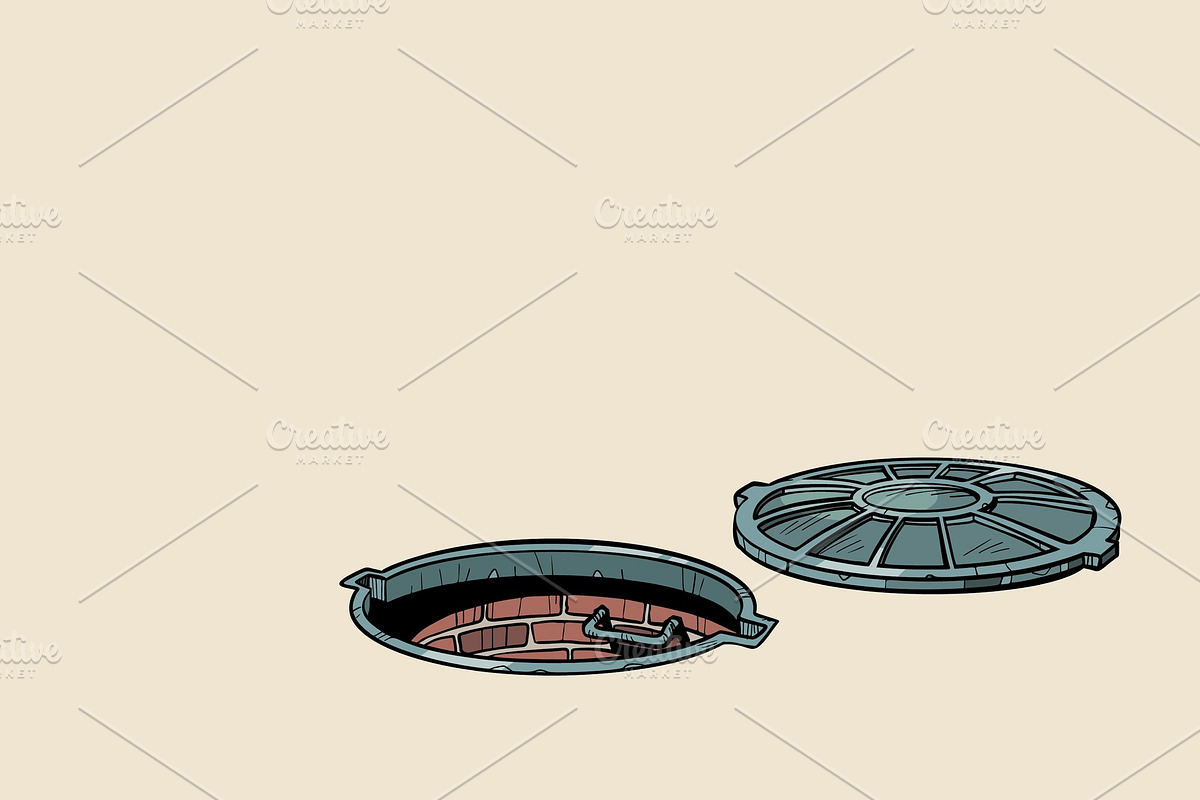round open sewer manhole in Illustrations - product preview 8