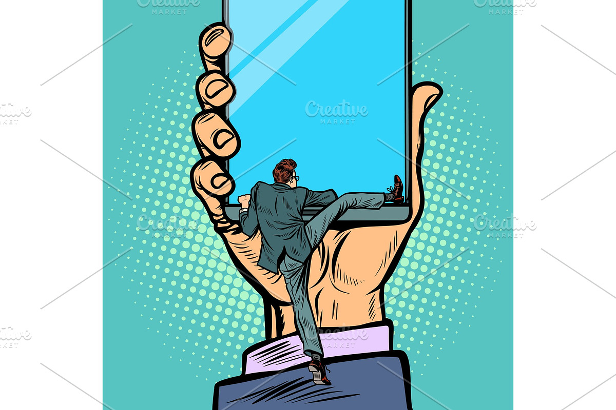 man gets into the smartphone in Illustrations - product preview 8