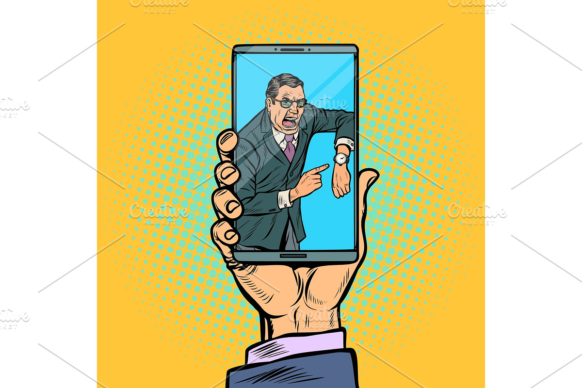 Video call boss. man is late in Illustrations - product preview 8