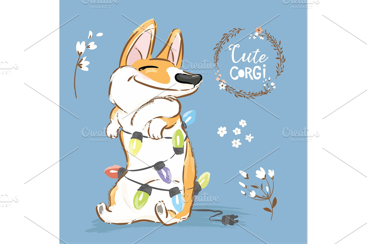 Corgi Dog Plays Christmas Garland in Illustrations - product preview 8