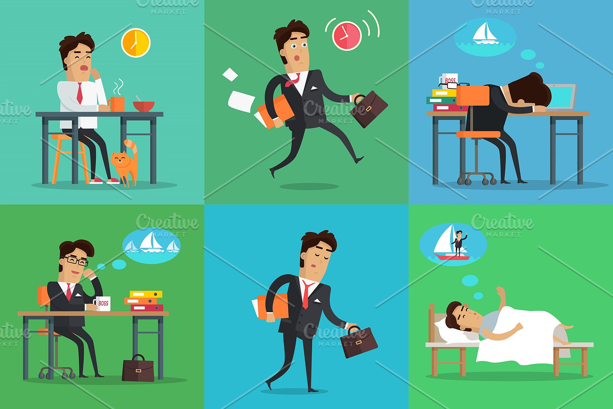 Businessman Working Day Set in Illustrations - product preview 8