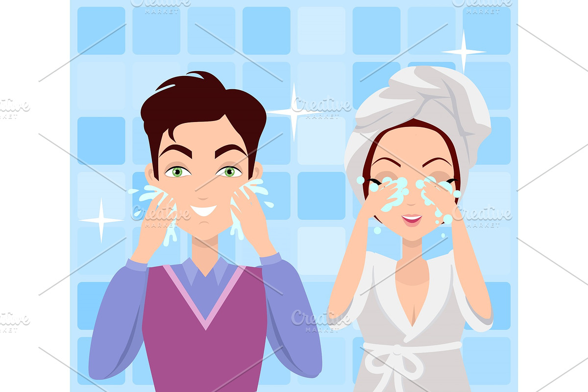 Man and Woman Washing their Faces in Illustrations - product preview 8