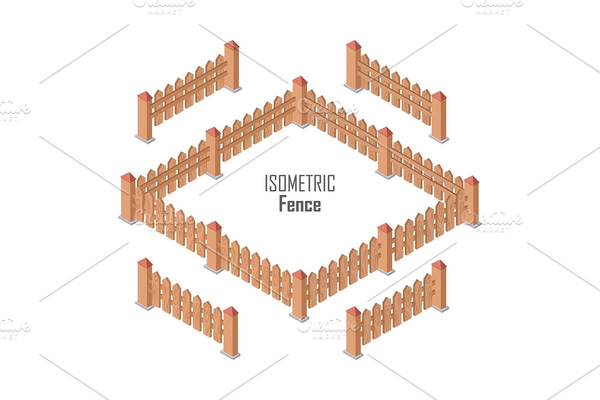 Wooden Fence Vector In Isometric in Illustrations - product preview 8