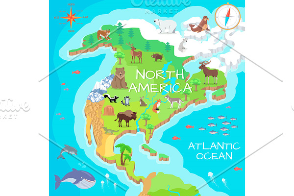 North America Isometric Map with