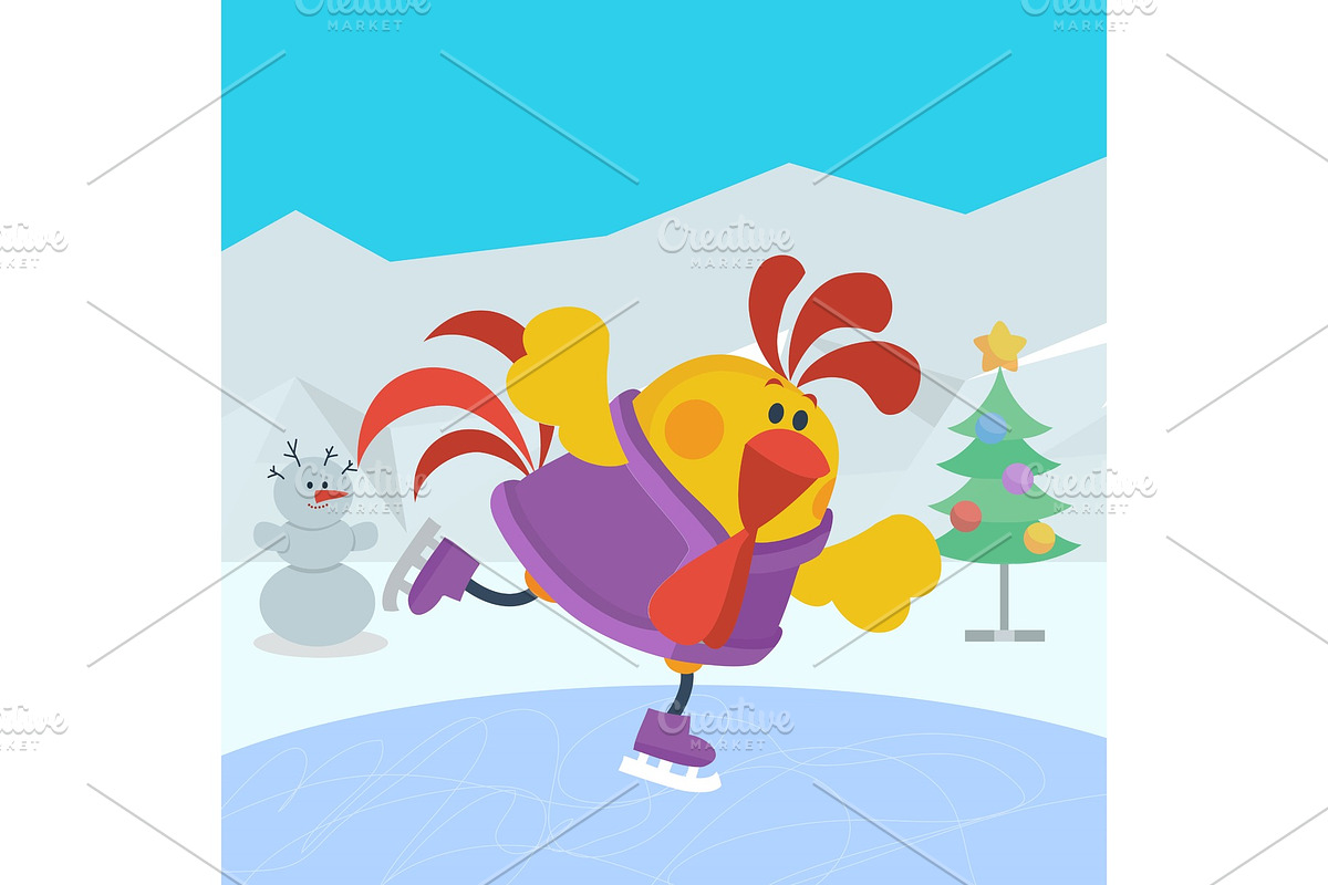 Rooster Bird Skate on Skating Ring in Objects - product preview 8