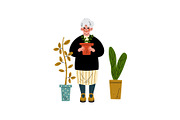 Elderly Woman Caring for Plants