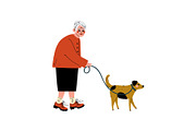 Senior Woman Walking with Her Dog