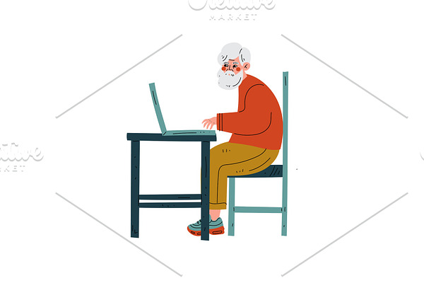 Elderly Man Working with Laptop
