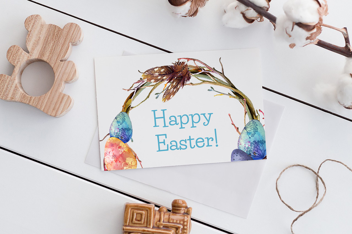 Watercolor Easter Wreath Clipart in Illustrations - product preview 8