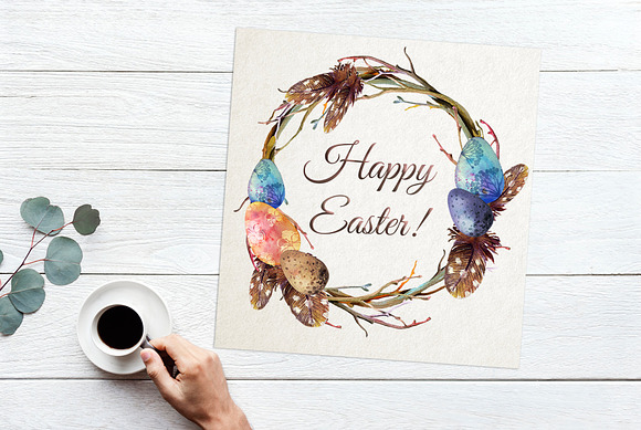 Watercolor Easter Wreath Clipart in Illustrations - product preview 1