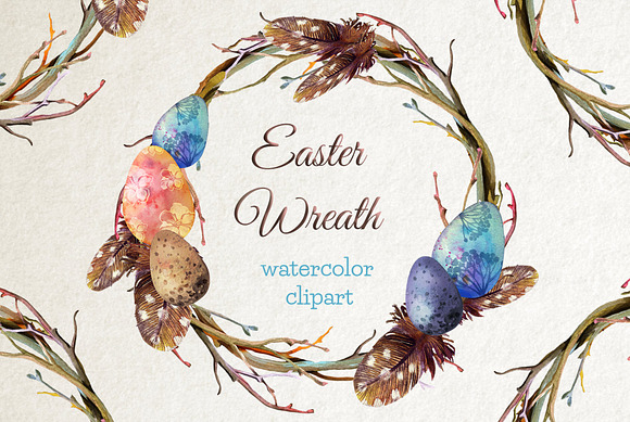 Watercolor Easter Wreath Clipart in Illustrations - product preview 3