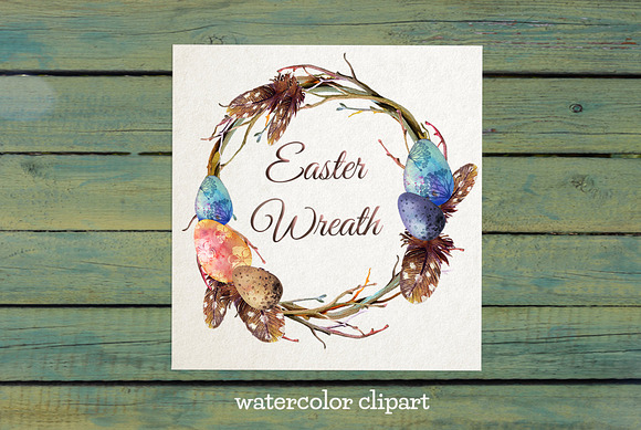 Watercolor Easter Wreath Clipart in Illustrations - product preview 4