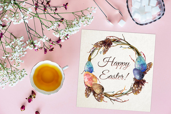 Watercolor Easter Wreath Clipart in Illustrations - product preview 5