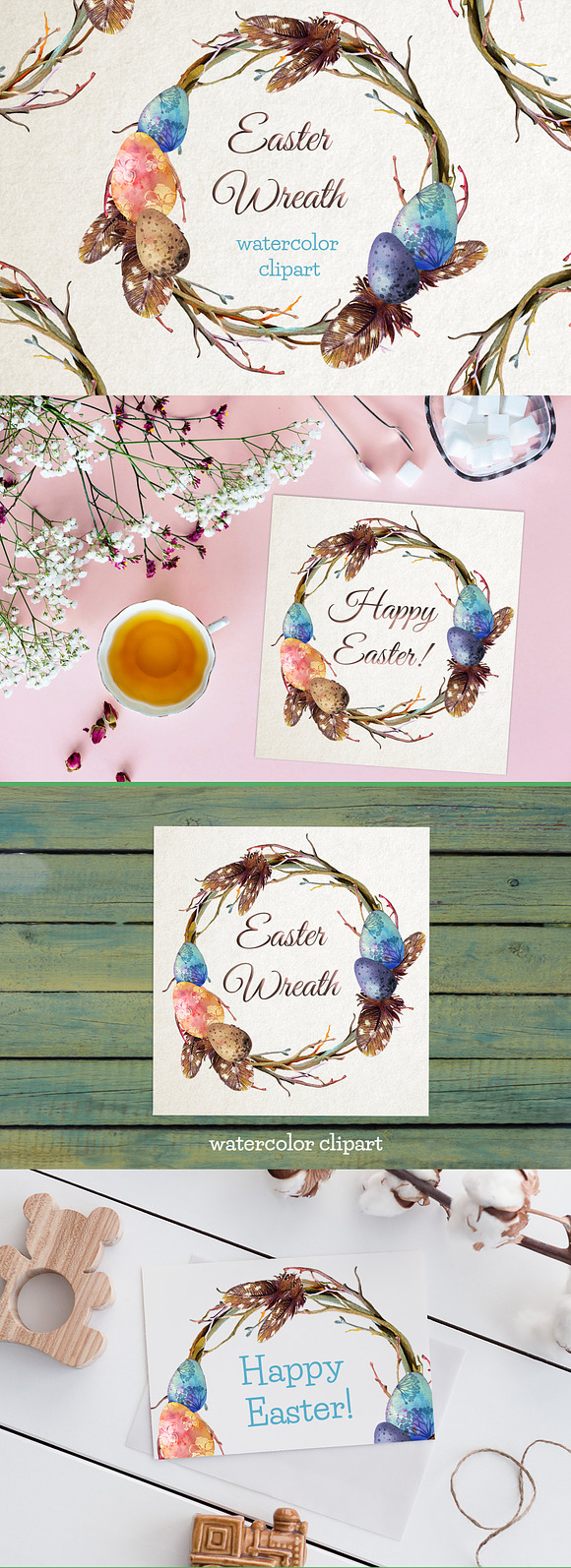 Watercolor Easter Wreath Clipart in Illustrations - product preview 6