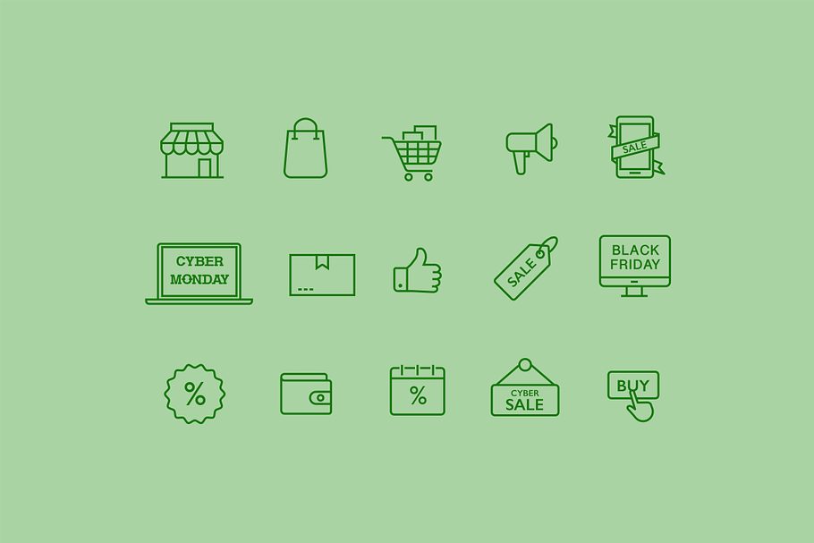 15 Black Friday Cyber Monday Icons