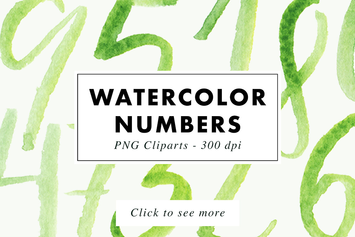 10 Watercolor Numbers PNG in Objects - product preview 8