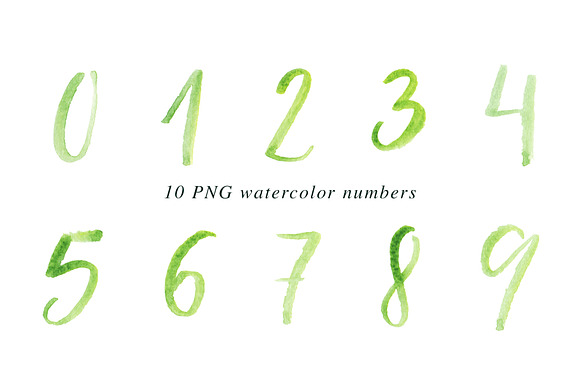 10 Watercolor Numbers PNG in Objects - product preview 1