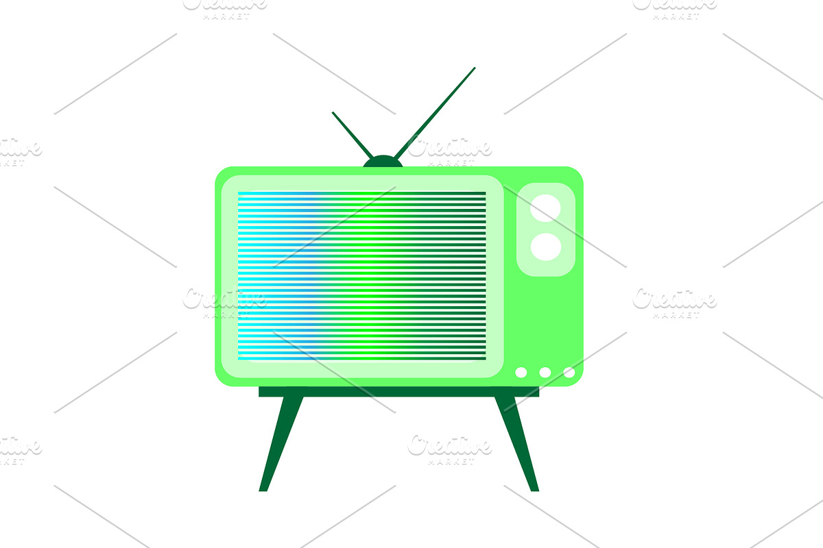 Retro TV neon green color isolated v in Graphics - product preview 8