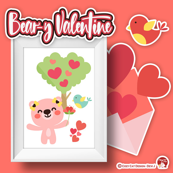 Beary Valentine Digital Clip Art in Illustrations - product preview 2