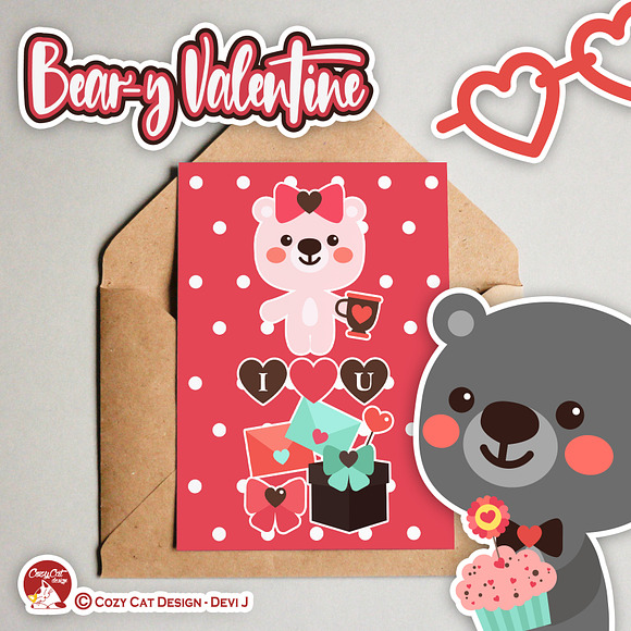 Beary Valentine Digital Clip Art in Illustrations - product preview 6