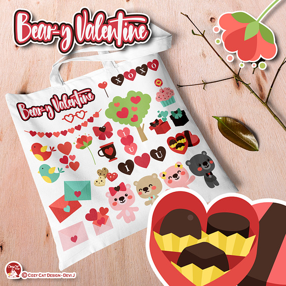 Beary Valentine Digital Clip Art in Illustrations - product preview 7