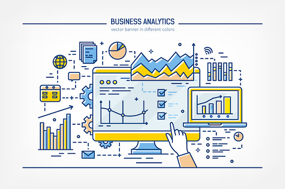 Business analytics line art banner in Illustrations - product preview 1