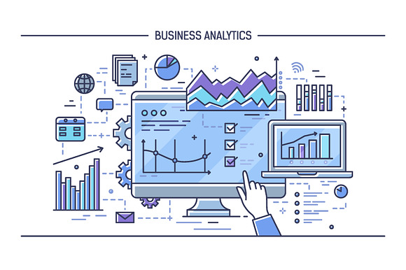 Business analytics line art banner in Illustrations - product preview 2