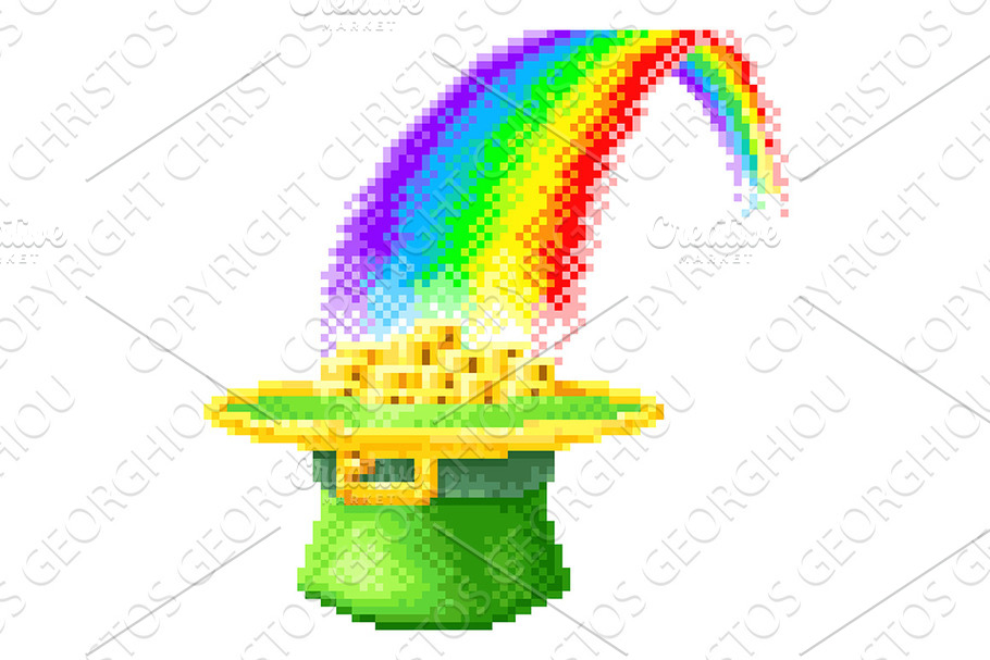 Leprechaun Hat Rainbow 8 Bit Pixel