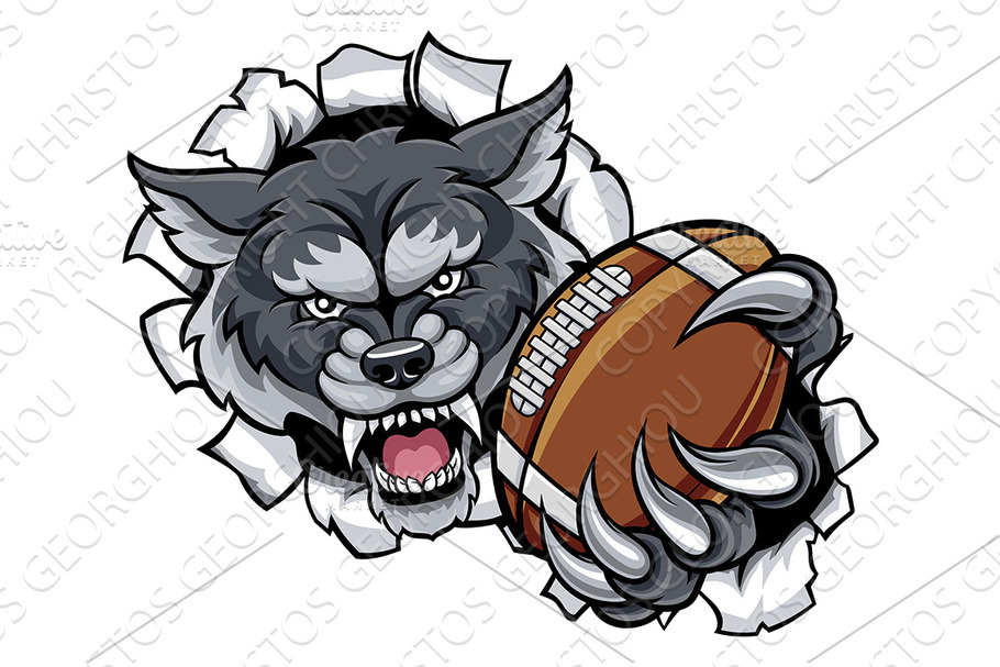Wolf American Football Mascot in Illustrations - product preview 8