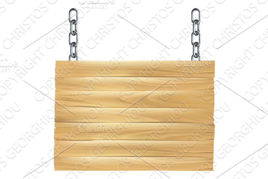 Wooden Sign Hanging From Chains in Illustrations - product preview 8