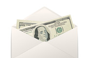 Dollar banknotes in white envelope