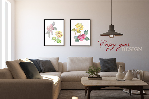 Hydrangeas Yellow-pink Watercolor  in Illustrations - product preview 1