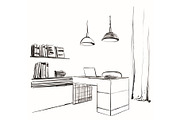 Workspace office sketch. Furniture