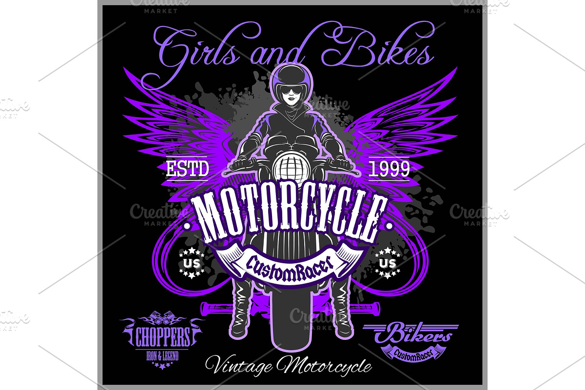 Beautiful girl on a motorcycle draw in Illustrations - product preview 8