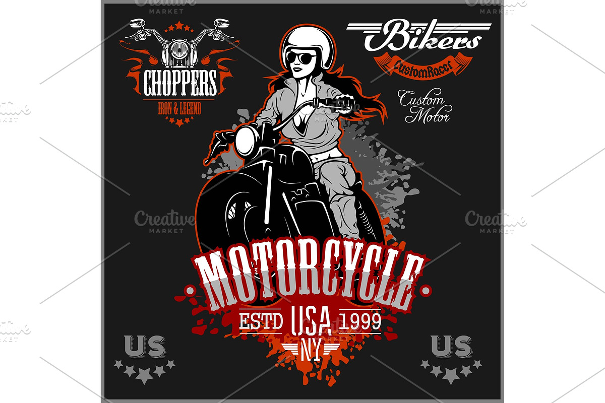 Beautiful girl on a motorcycle draw in Illustrations - product preview 8