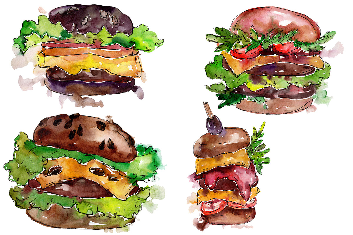 Hamburger Watercolor png  in Illustrations - product preview 8