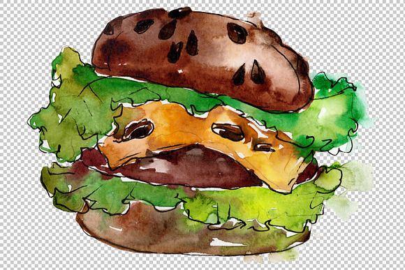 Hamburger Watercolor png  in Illustrations - product preview 1