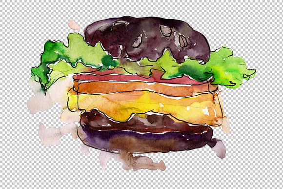 Hamburger Watercolor png  in Illustrations - product preview 2