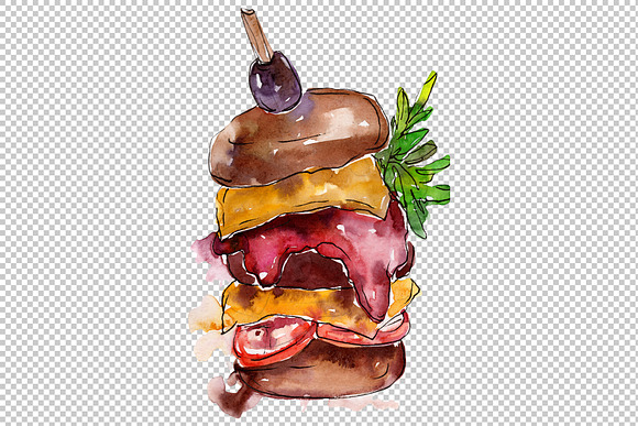 Hamburger Watercolor png  in Illustrations - product preview 3