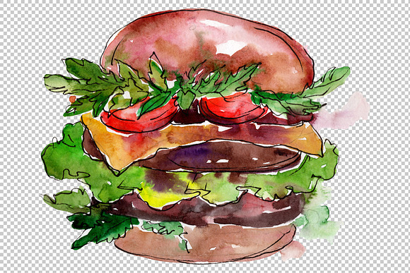 Hamburger Watercolor png  in Illustrations - product preview 4