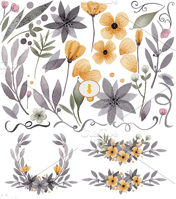 Watercolor Flowers Elements in Illustrations - product preview 1