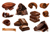 Chocolate bar, pieces, 3d vector