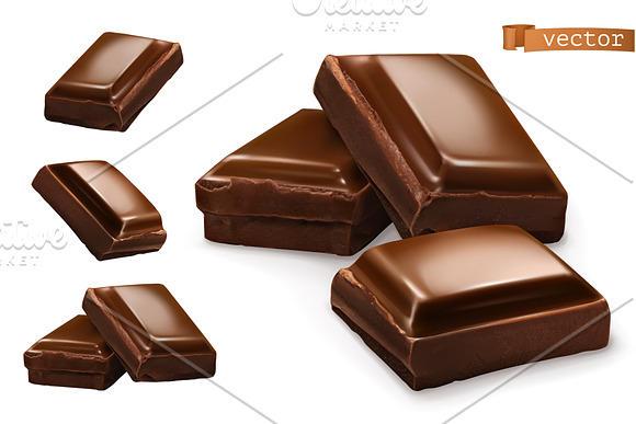 Chocolate bar, pieces, 3d vector in Icons - product preview 2