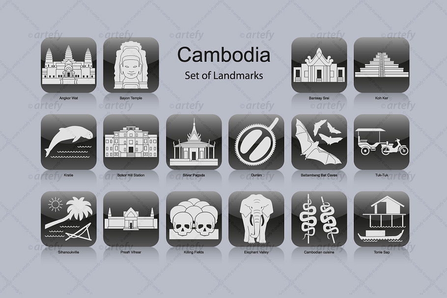 Cambodia landmark icons (16x)
