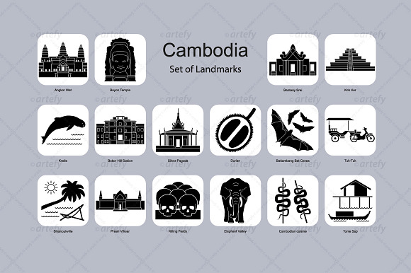 Cambodia landmark icons (16x) in Icons - product preview 1