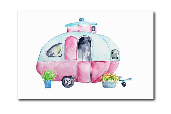 Watercolor Clipart Caravan in Illustrations - product preview 1